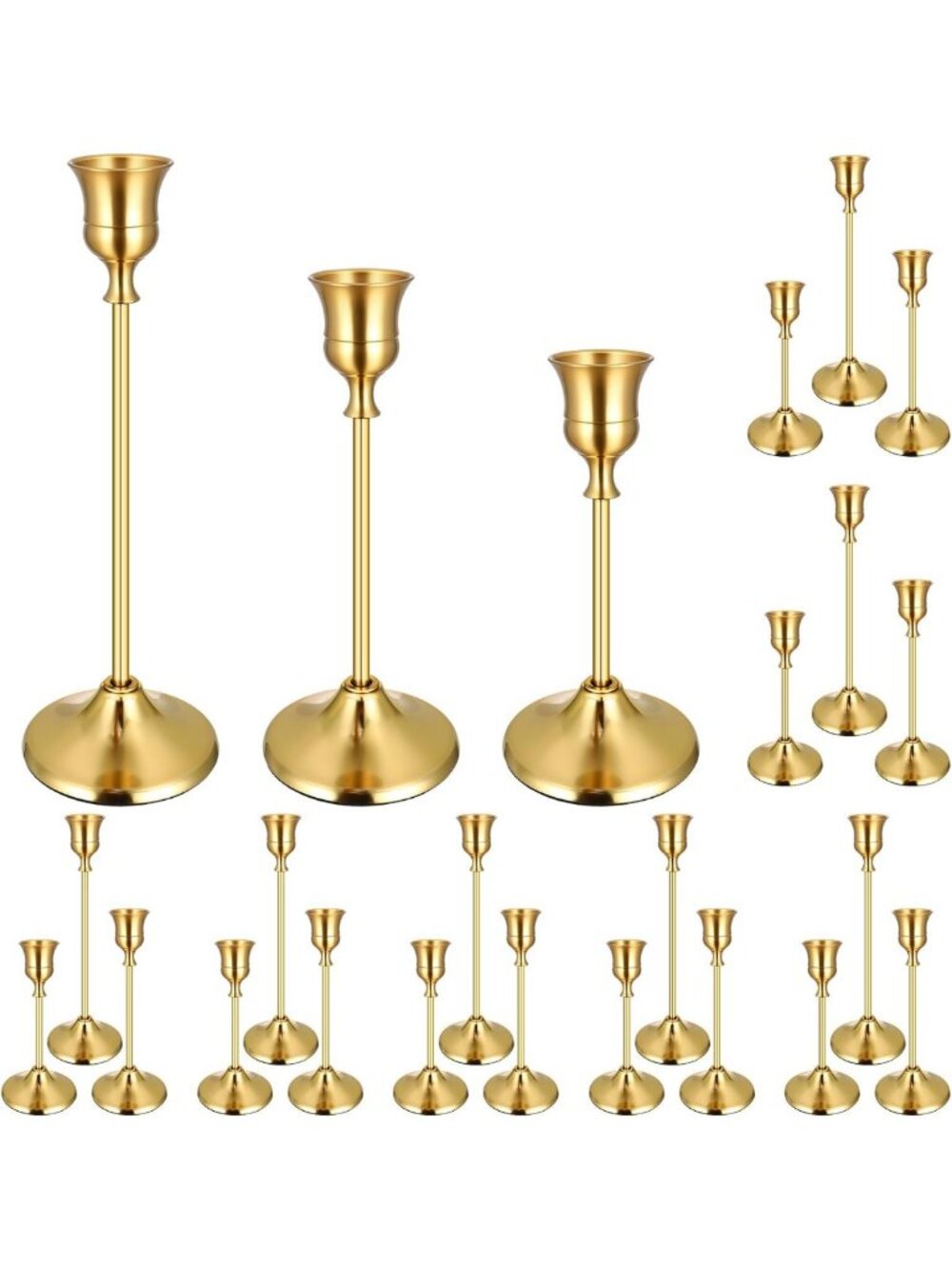 24PCS Vintage Brass Gold Taper Candle Holders Set - Elegant Metal Candlesticks